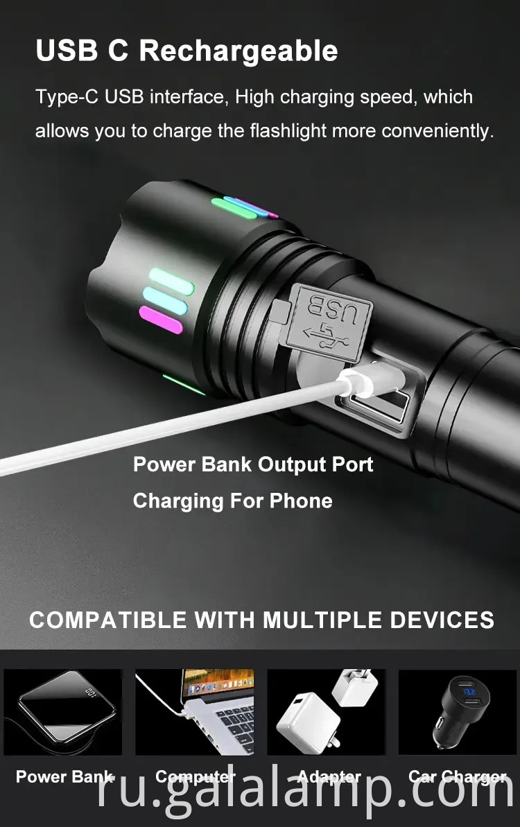 Белый лазерный фонарик, сильное водонепроницаемое освещение, многофункциональная зарядка